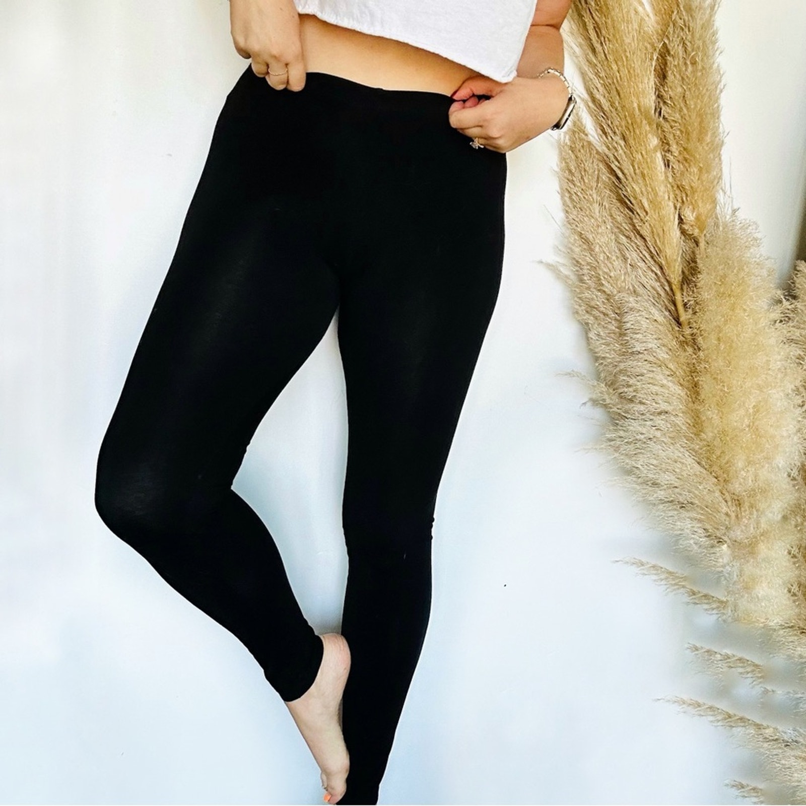 Forever 21 F21 Mid High Rise Black Cotton Casual Lounge Ankle Leggings Pants M